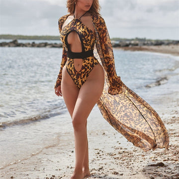 Women's One-Piece Leopard Print Halter Bathing Suit