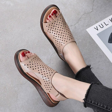 Women's Leather Low Heel Casual Shoes Sandals