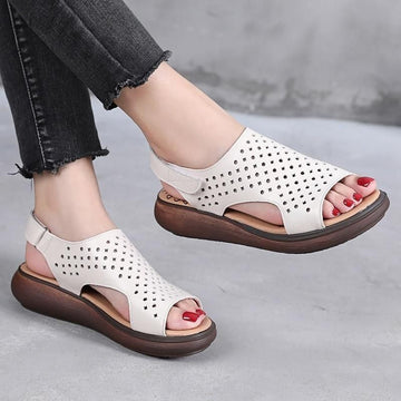 Women's Leather Low Heel Casual Shoes Sandals