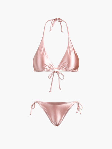 Two-Piece Pink Satin Bikini