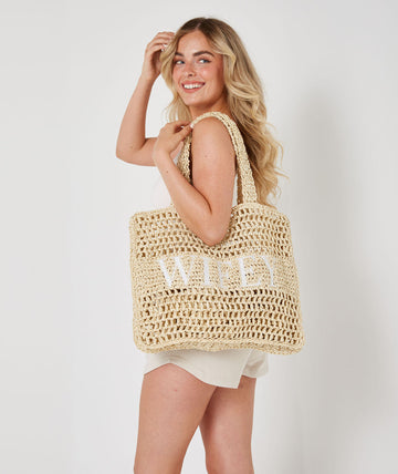 Wifey Statement Straw Tote Bag - Natural