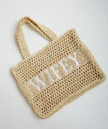 Wifey Statement Straw Tote Bag - Natural