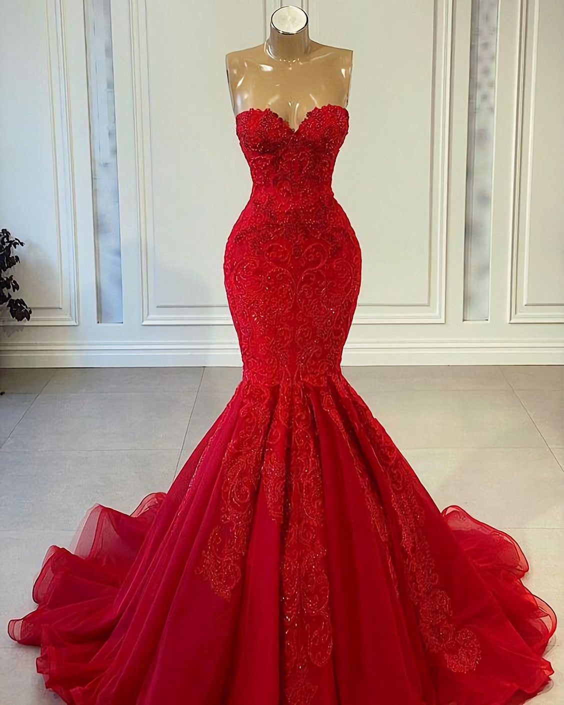 Red Strapless Beaded Mermaid Evening/Prom Dress