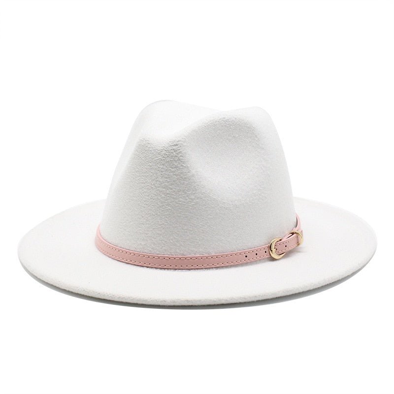 Unisex Fedora Hats With Pink Belt Trim
