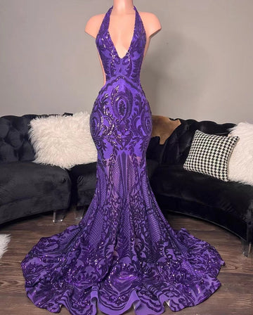 Purple Sparkling Halter Evening/Prom Dress